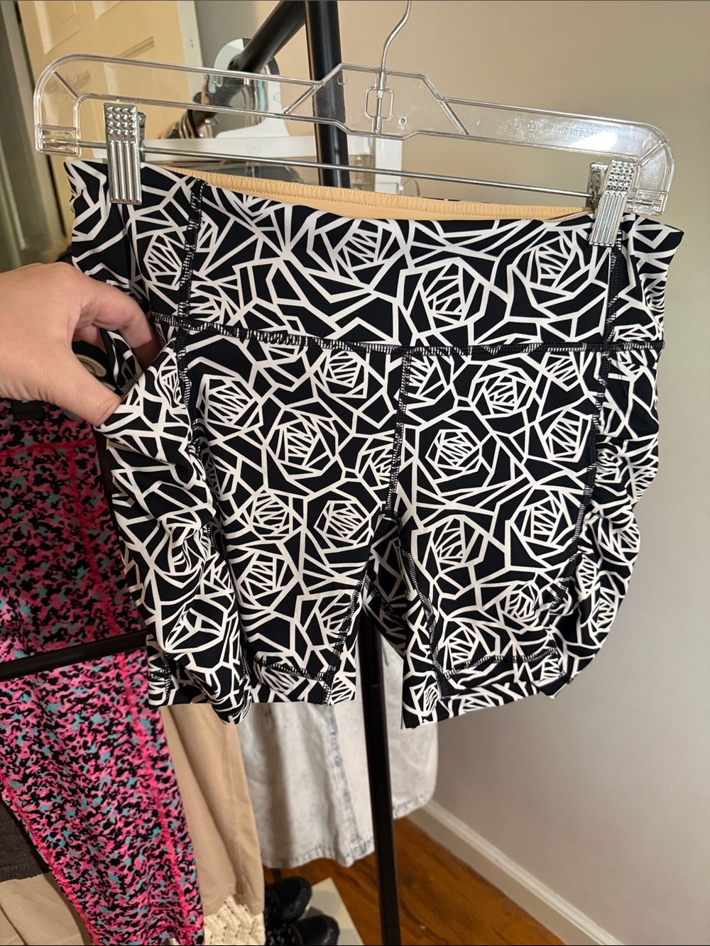 lululemon athletica Black and White Geometric Floral Shorts with pockets